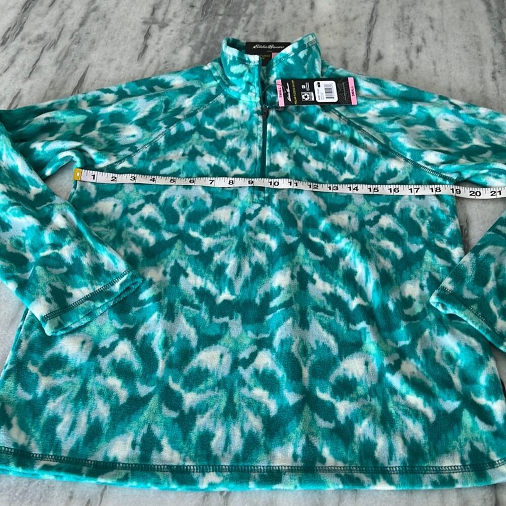 Eddie Bauer Turquoise Leaf Ikat Print Lightweight Fleece 1/4 Zip Pullover Size S - Picture 8 of 11